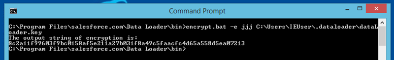 Command prompt window for creating an encrypted password.