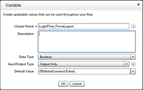 create a LoginFlow_ForceLogout output variable
