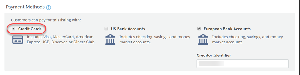 A view of the Payment Methods section during Checkout configuration.