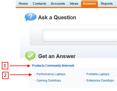Anwers tab displaying categories