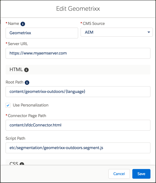 Personalize CMS Connection