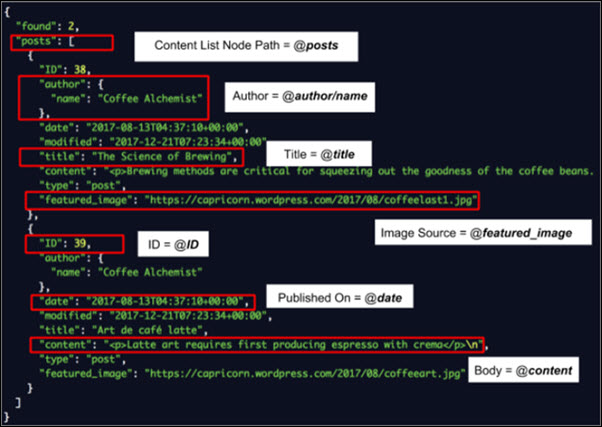 endpoint returns JSON values for component properties