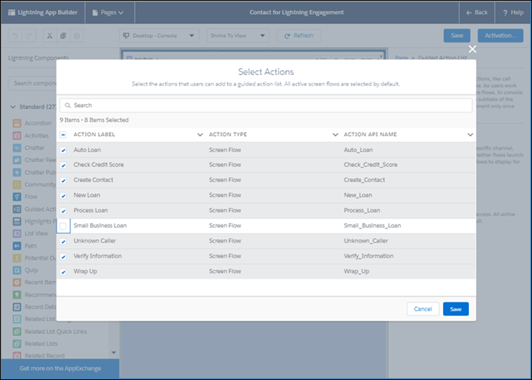 You can configure a subset of actions that users can add to a guided action list.