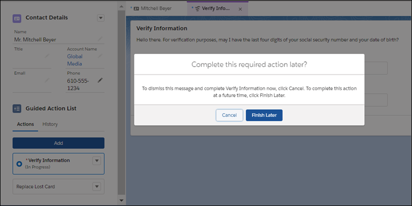 A message appears when the user tries to dismiss a mandatory action.