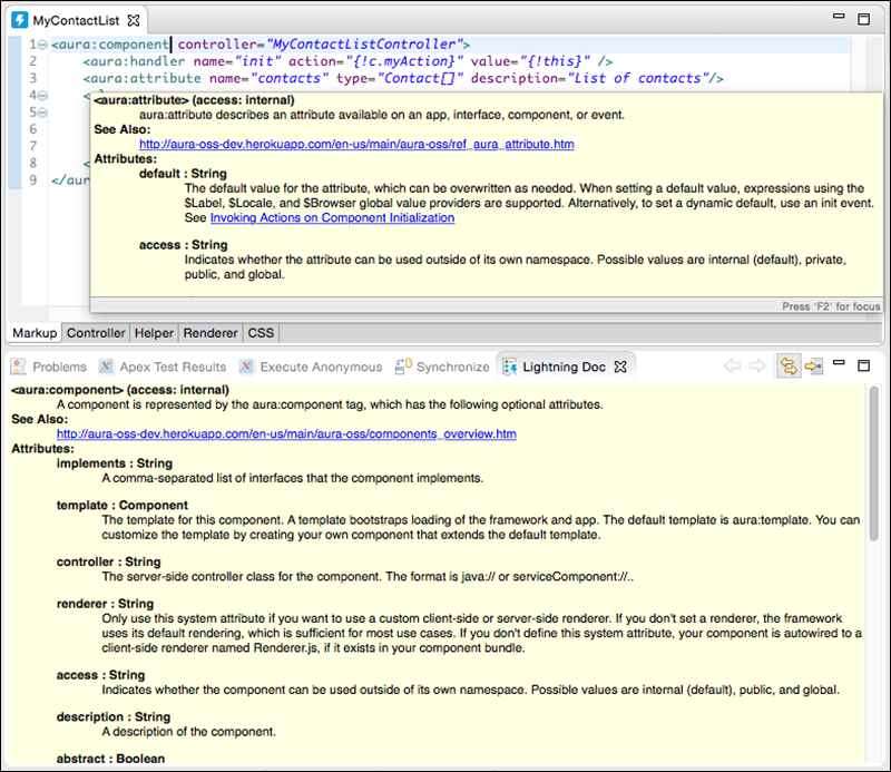 Inline doc for a component, and the Lightning Doc panel