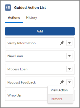 Remove option on an action.