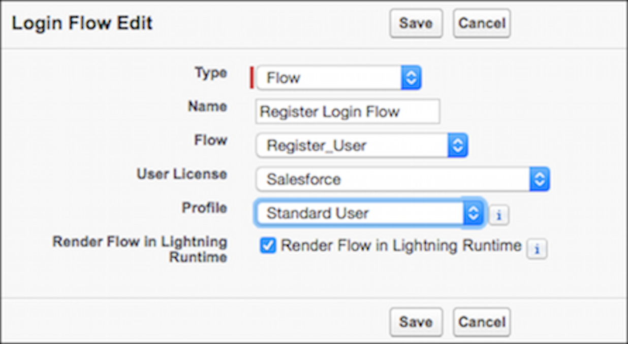 Login flow Setup page
