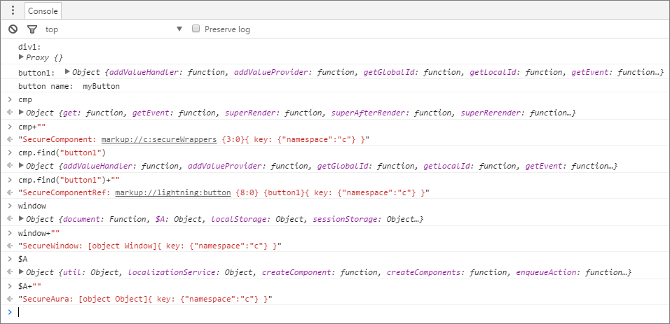 Browser console output