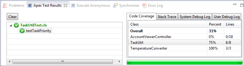 Apex Test Results view