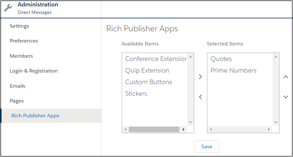Rich Publisher Apps admin settings