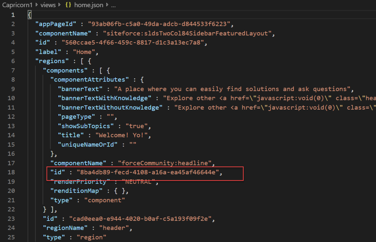 Component ID in the view file JSON