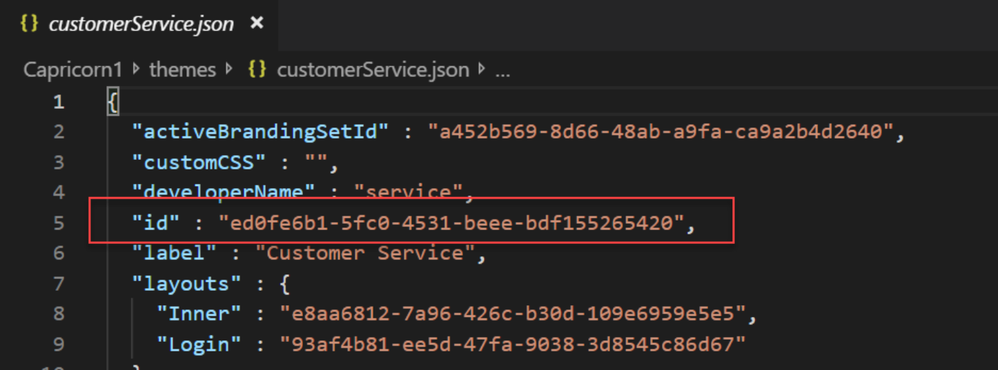 Theme ID in the theme file JSON