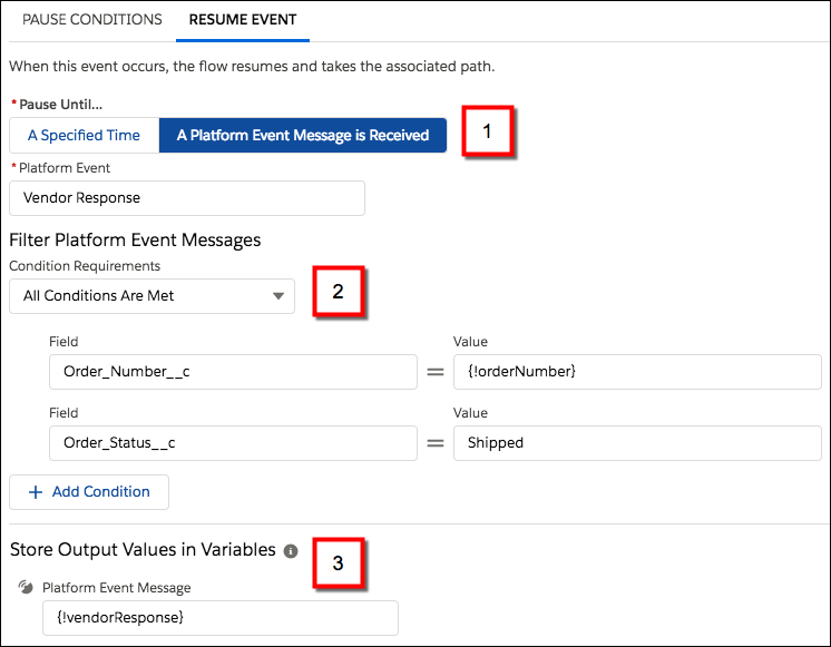 Screenshot of resume event configuration