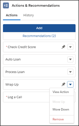 Remove option on an action.