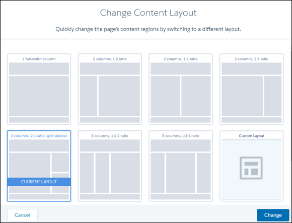 Change Content Layout popup window