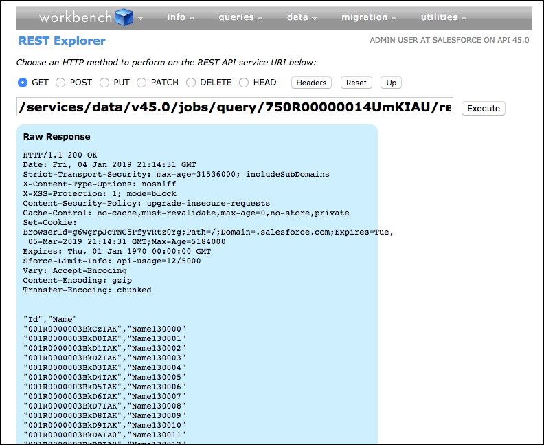 the SOQL query results