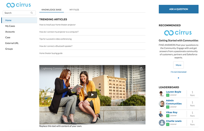 Sample community with sidebar navigation