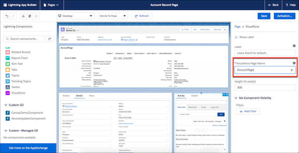 Select Visualforce page from picklist.