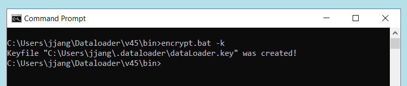 Command prompt for creating an encryption key file