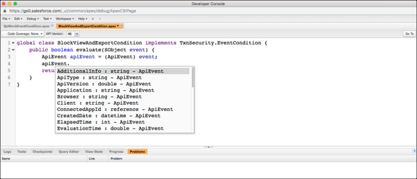 Developer console showing autocomplete