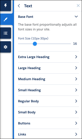 The Text tab of the Theme panel