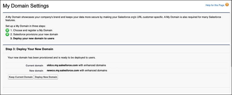 My Domain Settings page showing step 3