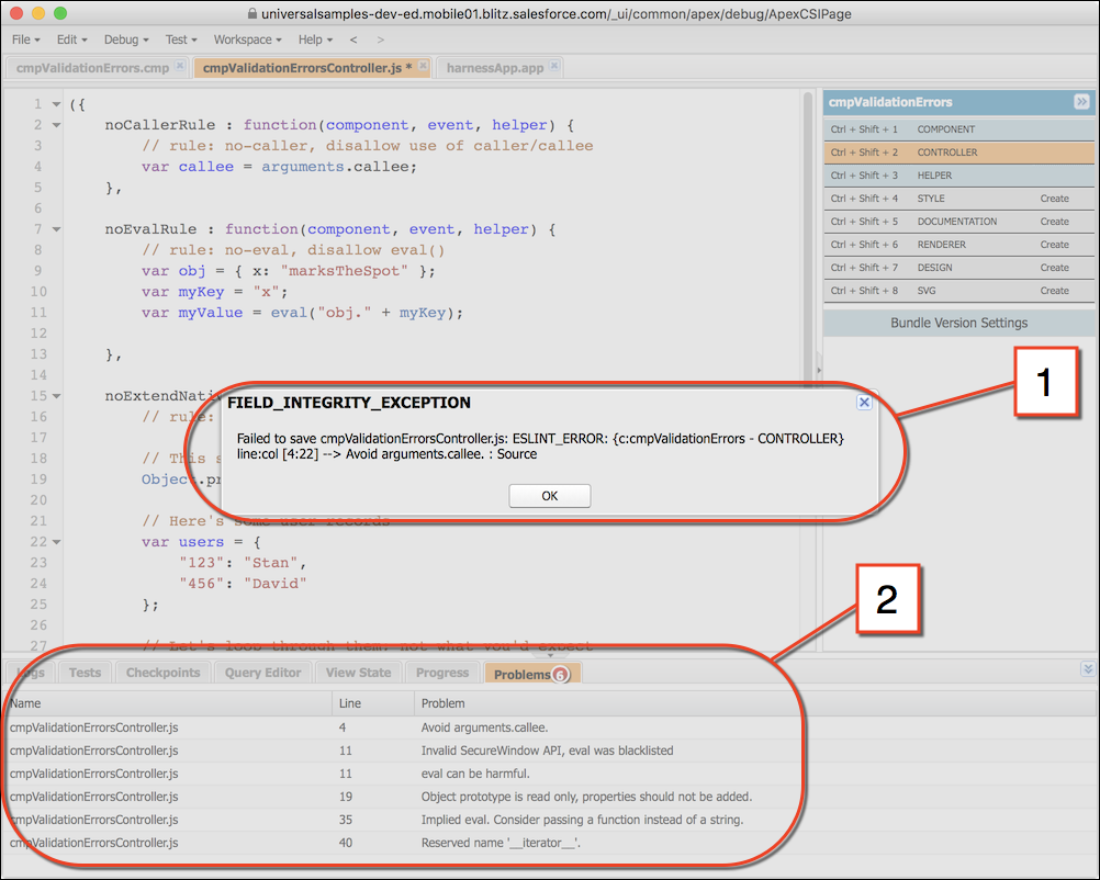 Save validation errors in the Developer Console