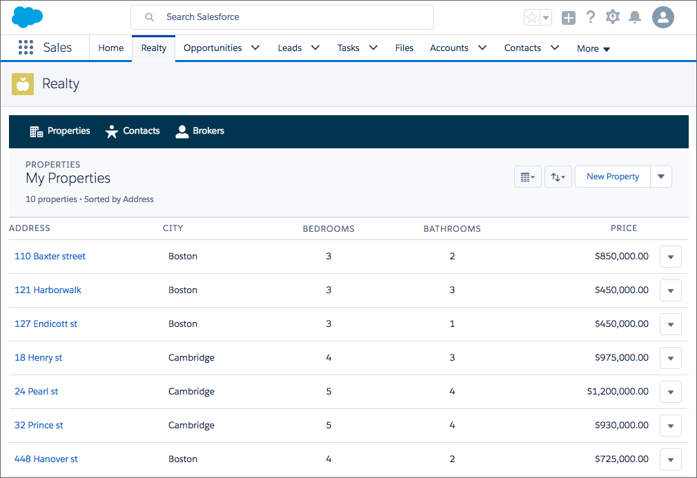 The Lightning realty app, implemented using lightning:container.