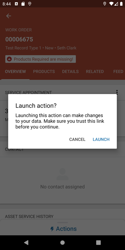 Launch Action dialog