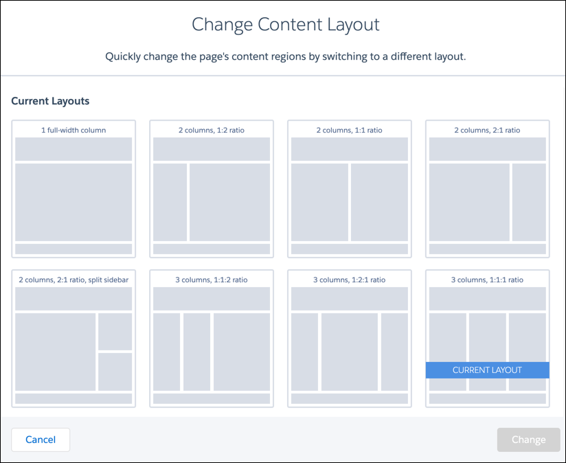 Change Content Layout popup window