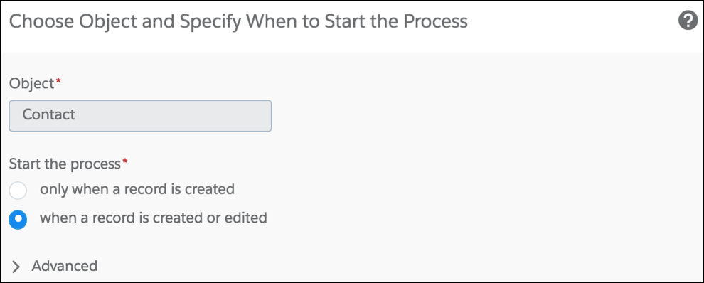 Screen shot of the Process Builder start screen.