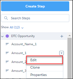 Select Edit in a step