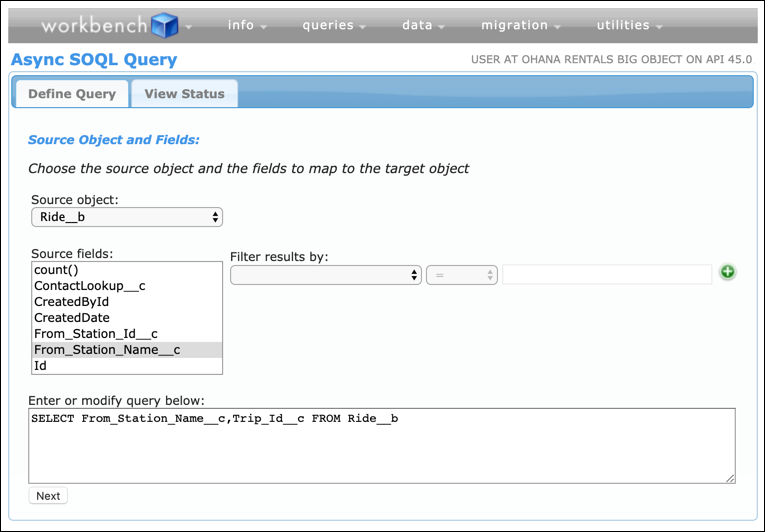 Source object for Async SOQL query in Workbench