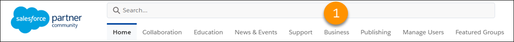 The navigation area of the Partner Community with the Business tab highlighted
