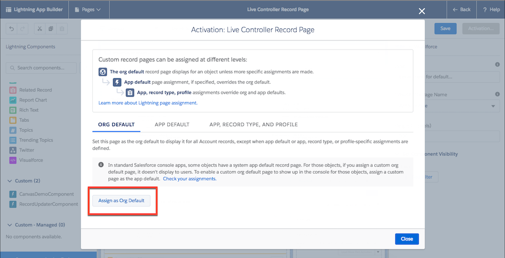 Activate Lightning Record Page and Assign as Org Default.
