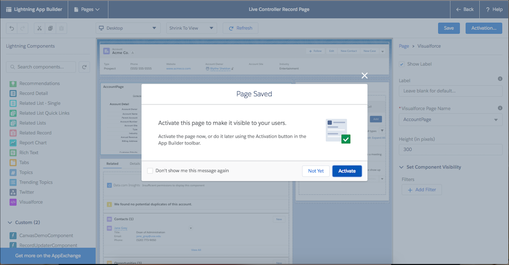 Save Live Controller Record Page and Activate.