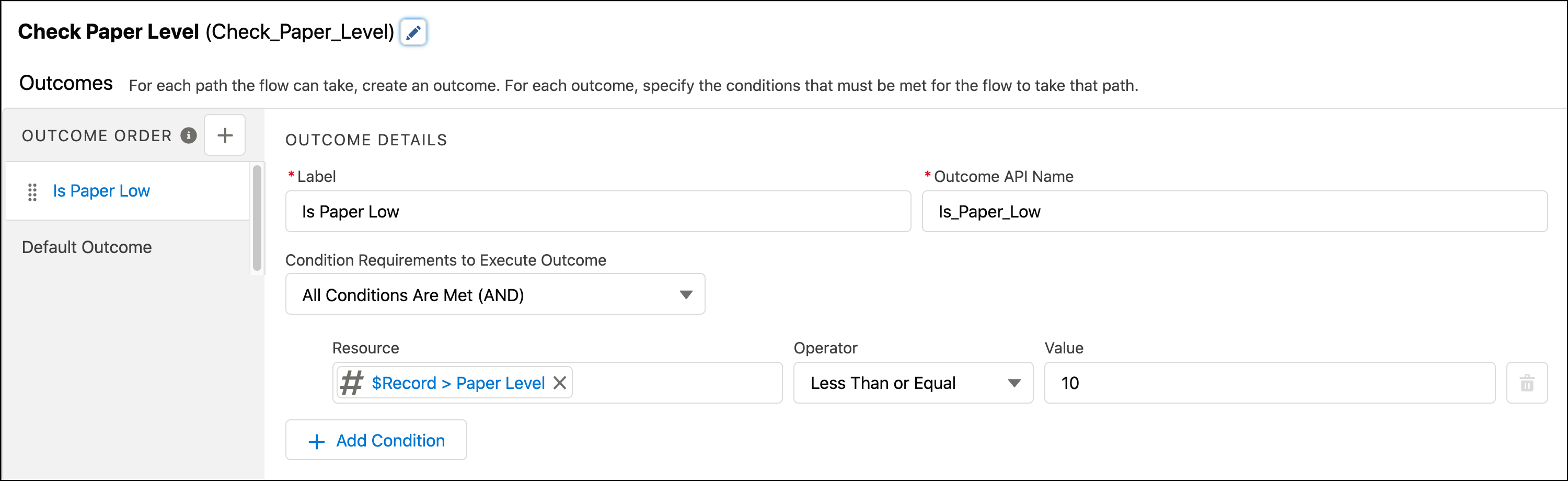 Decision element that checks the paper level