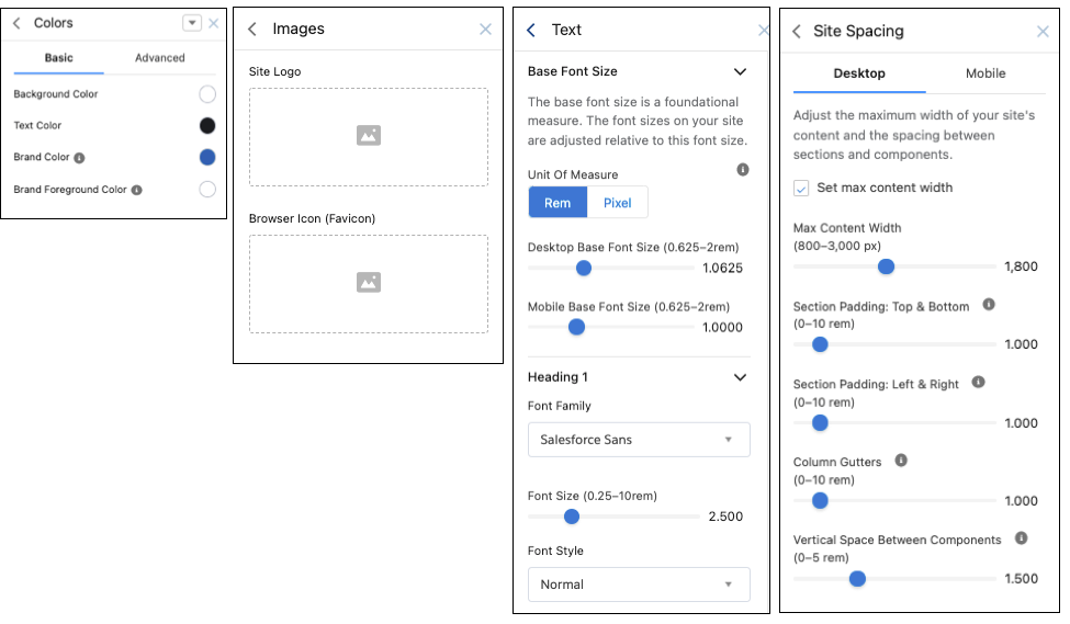 Theme panel properties
