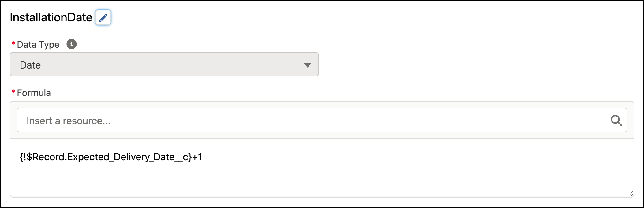 Formula resource for the installation date