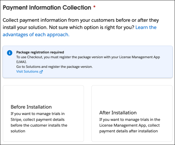 A view of the Payment Information Collection section during Checkout configuration.
