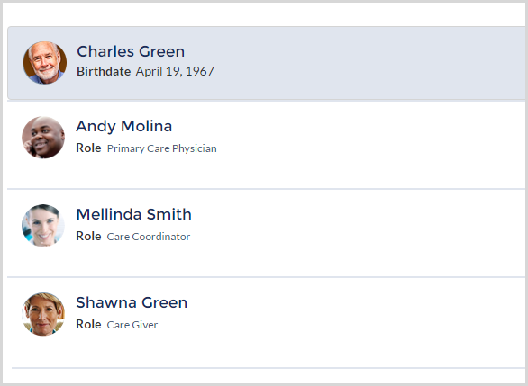 Example of Care Team List component in the Experience site