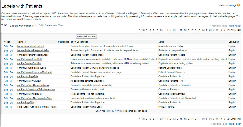 Custom labels view