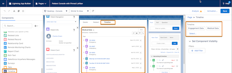 Add the Timeline component to a Health Cloud page