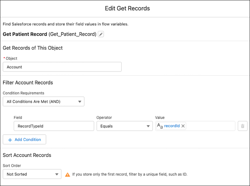 Edit get records screen showing input values