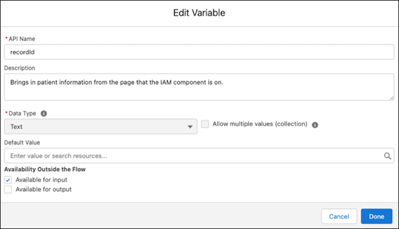 Edit Variable Screen showing inputs