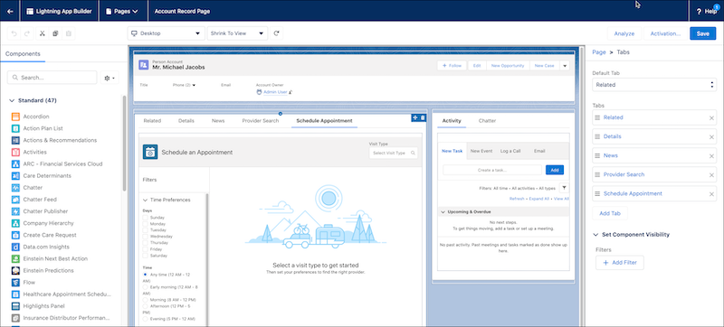 Schedule appointment console added to the account record page layout