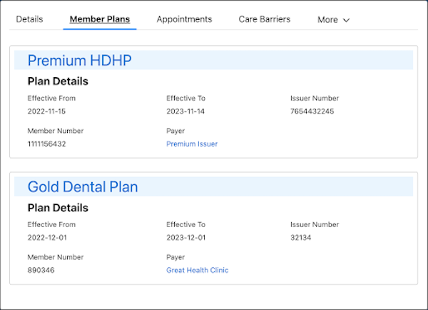 Member Plan Card configured on the Contact Center.