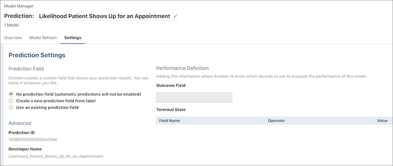 image of the prediction settings which shows the prediction id