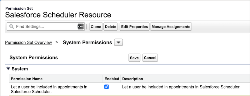 image of salesforce scheduler resource permission set