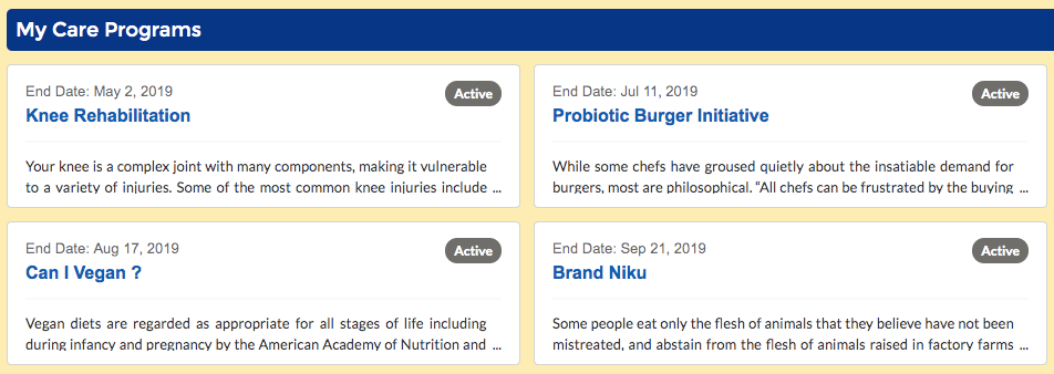 Sample image of care programs component